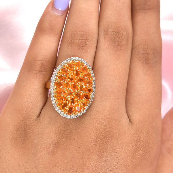 Salamanca Feueropal und wei&szlig;er Zirkon-Ring, 925 Silber Gelbgold Vermeil  ca. 4,04 ct image number 3