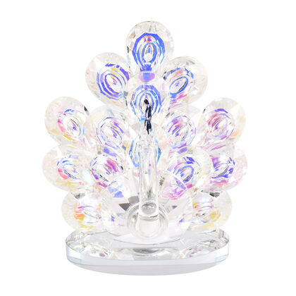 Dekorative Kristallglas Pfaufigur auf ovalem Ständer, Größe 12.5x8x10 cm, Transparent
