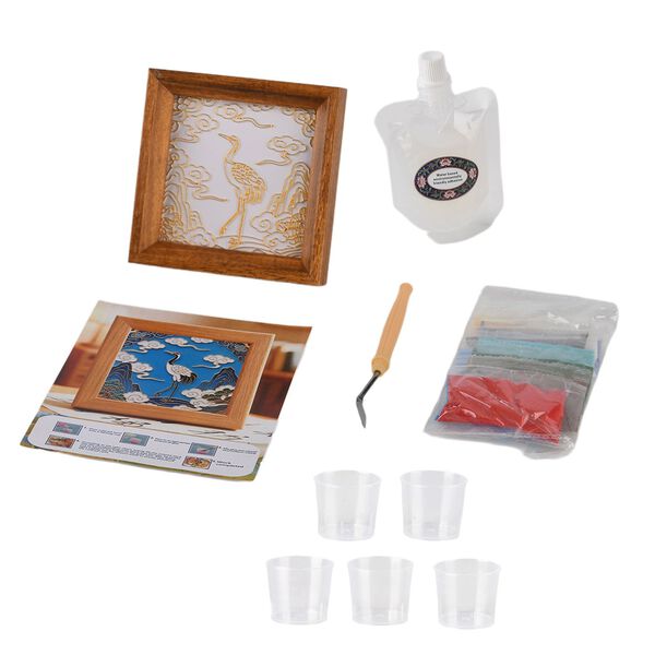 " Golden Lottery Painting frame table disply  Product size: 18.5 * 16 * 5CM Packaging: 1 piece/white box Function: Photo frame, colored sand, water-based eco-friendly adhesive, plastic cup, oil painting scraper" image number 5