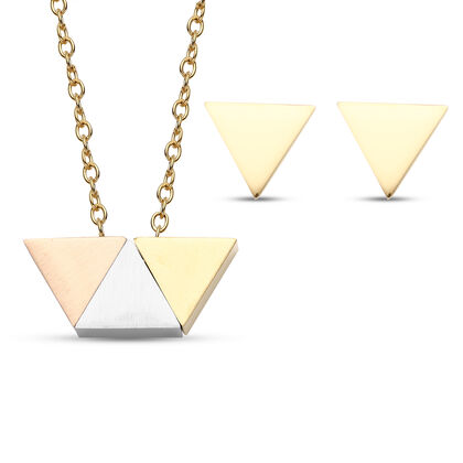 2er - Set wei&szlig;e Kristall-Ohrringe und Halskette, ca. 50 cm 316L Edelstahl dreifarbig