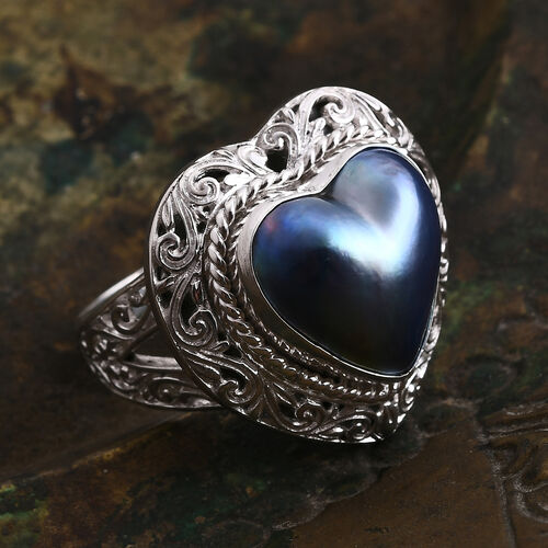 Blau Mabe Perle Ring 925 Silber (Größe 18.00) image number 1