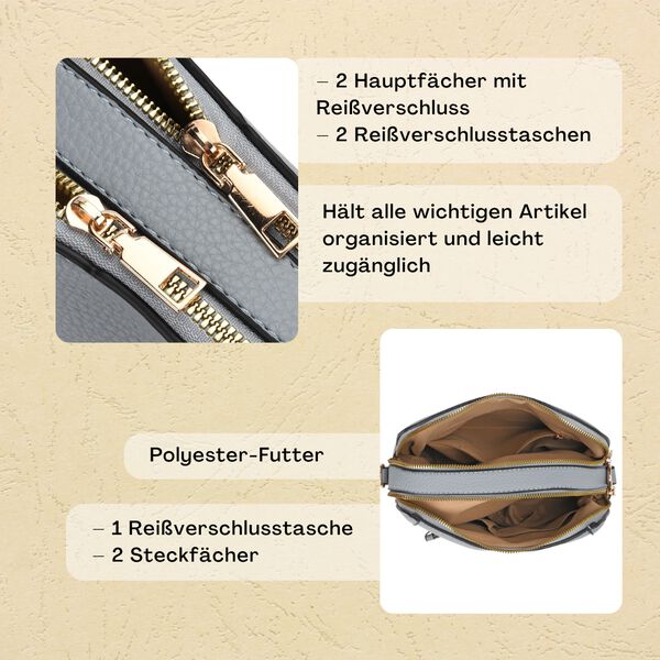 Crossbody-Tasche mit mehreren Reißverschlussfächern und abnehmbarem Gurt, 25x9x18cm, Hellblau image number 2