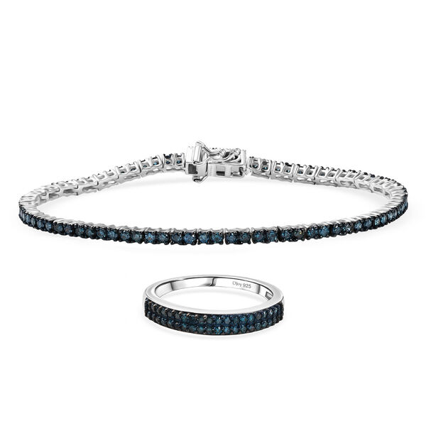 Blauer Diamant Ring und 19cm Armband