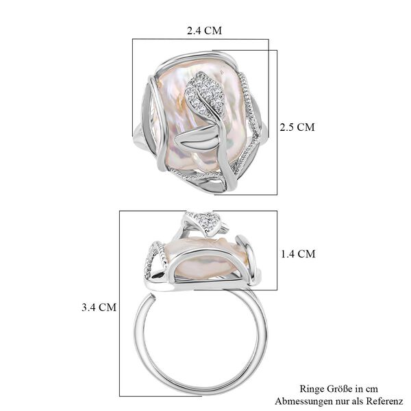 Wei&szlig;e S&uuml;&szlig;wasserperle und Zirkonia Ohrringe und flexibler Ring image number 13