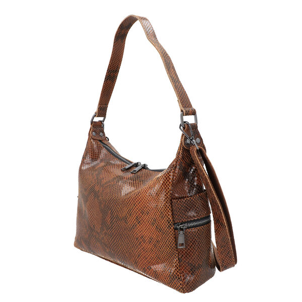 Hobo-Tasche aus 100% echtem Leder, Schlangenhautmuster, Braun image number 7