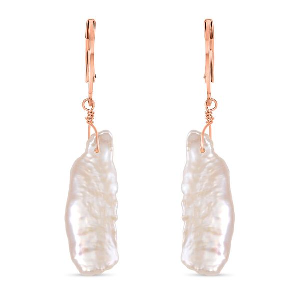 Wei&szlig;e Keshi Perle Ohrringe Reiner Edelstahl ros&eacute;vergoldet