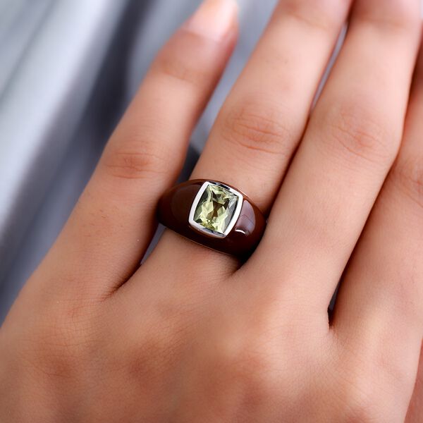 Ouro Verde-Quarz und Emailliert Solitär Ring 925 Silber Platin-Überzug image number 3