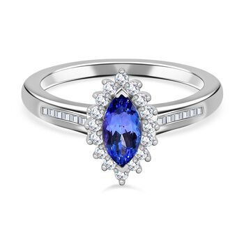 Tansanit und Zirkon-Ring, 925 Silber platiniert (Gr&ouml;&szlig;e 16.00) ca. 1,37 ct