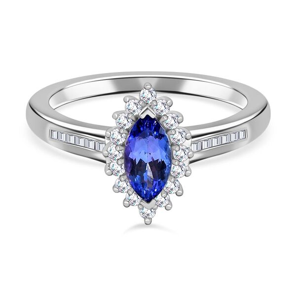 Tansanit and Zirkon Ring 925 Silber Platin-Überzug image number 0