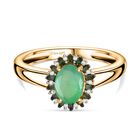 D'Joy Kagem Sambischer Smaragd, Weißer Zirkon Ring 925 Silber 750 Gelbgold Vermeil (Größe 21.00) ca. 0,91 ct