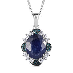 D joy Masoala Saphir (Fissure gefüllt), Blauer Diamant Anhänger mit Kettte, 925 Silber rhodiniert ca. 7.65 ct
