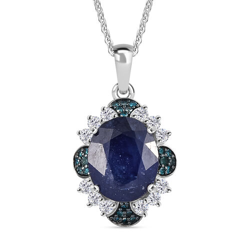 D’joy Masoala Saphir (Fissure gefüllt), Weißer Zirkon Schmuckset 925 Silber rhodiniert ca. 7,65 ct. image number 0