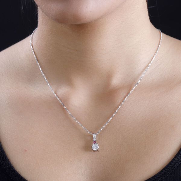Moissanit, Afrikanischer Rubin (Fissure gefüllt) Anhänger mit Kette, 925 Silber rhodiniert ca. 1.08 ct image number 4