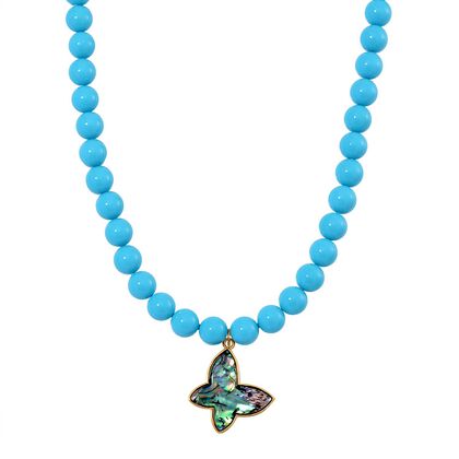 Sleeping Beauty T&uuml;rkis farbe Muschelperle, Abalone Muschel Halskette ca. 45 cm Standard gelb vergoldet