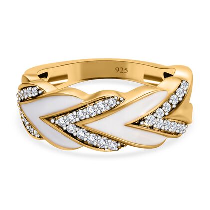 Diamant-Ring, 925 Silber Gelbgold Vermeil (Größe 19.00) ca. 0,25 ct