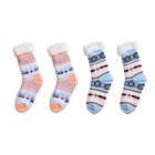 2er Set Warme & Flauschige Rentier-Muster Sherpa-Innenfutter, rutschfest, (Gr&ouml;&szlig;e 36-41), Apricot und hellblau