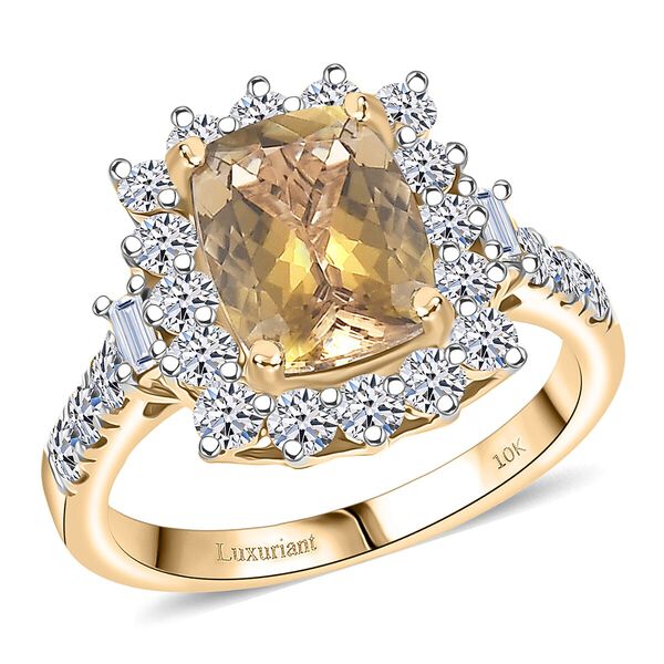 LUXURIANT DIAMOND - AAA Nat&uuml;rlicher goldener Tansanit, Lab Grown Diamant Ring 417 Gold (Gr&ouml;&szlig;e 18.00) ca. 2,85 ct