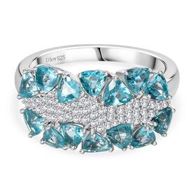 Djoy AA Betroka Blauer Apatit, Moissanit Meeresrauschen Ring 925 Silber rhodiniert (Größe 18.00) ca. 2.80 ct
