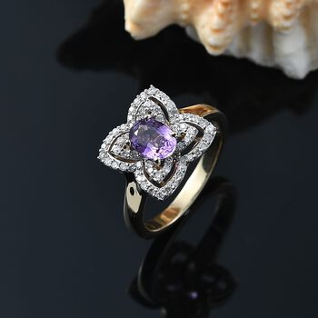 AAA Lila Saphir, Wei&szlig;er Diamant Ring 417 Gold (Gr&ouml;&szlig;e 19.00) ca. 1,39 ct