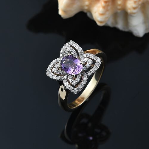 AAA Lila Saphir, Weißer Diamant Ring 417 Gold (Größe 19.00) ca. 1,39 ct image number 1