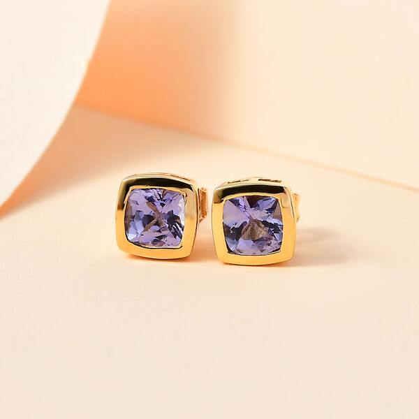 Tansanit Ohrringe, 925 Silber 750 Gelbgold Vermeil - 1,13 ct. image number 2