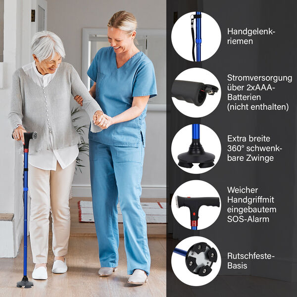 Klappbarer Smart-Walking-Stick mit drehbarem LED-Frontlicht, blau image number 3