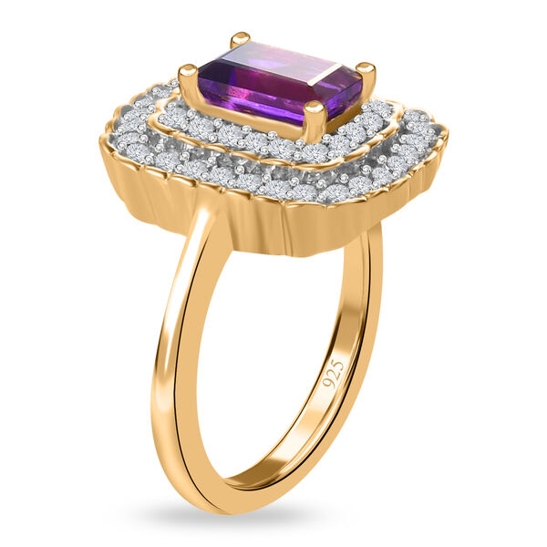 Afrikanischer Amethyst und Zirkon Ring 925 Silber 585 Vergoldet image number 6