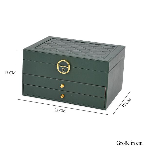 3-lagige Schmuckbox aus PU mit Diamantmuster und 5 Silberputztüchern, Grün image number 9