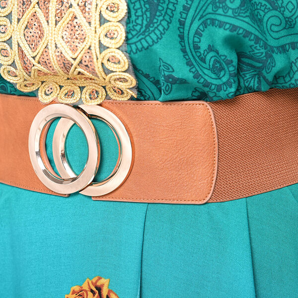 Breiter Stretch Gürtel mit Metall Schnalle, Einheitsgröße Cognacfarben image number 4