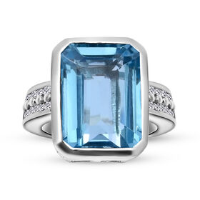 Himmelblauer Topas und Zirkon-Ring, ca. 10,38 ct