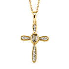 AAA Turkizit und wei&szlig;er Zirkon Kreuz-Anh&auml;nger mit Kette, 925 Silber Gelbgold Vermeil ca. 0,79 ct