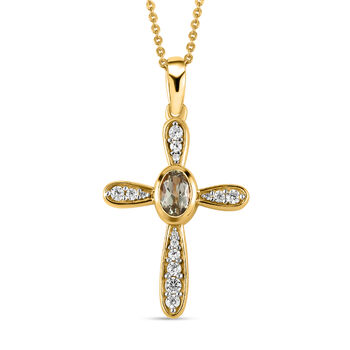 AAA Turkizit und wei&szlig;er Zirkon Kreuz-Anh&auml;nger mit Kette, 925 Silber Gelbgold Vermeil ca. 0,79 ct