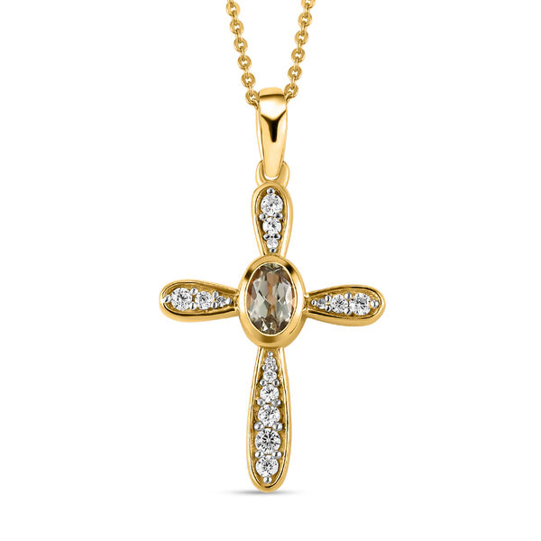 AAA Turkizit und wei&szlig;er Zirkon Kreuz-Anh&auml;nger mit Kette, 925 Silber Gelbgold Vermeil ca. 0,79 ct