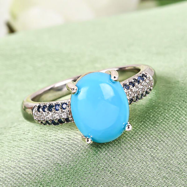 Nat&uuml;rlicher Sleeping Beauty T&uuml;rkis und Zirkon Solit&auml;r Ring 925 Silber Platin-&Uuml;berzug image number 2