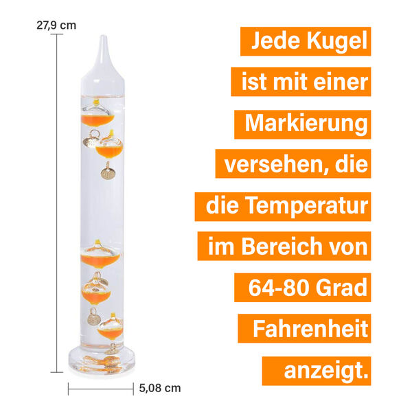 Galileo Thermometer mit schwimmenden Kugeln in Orange image number 7