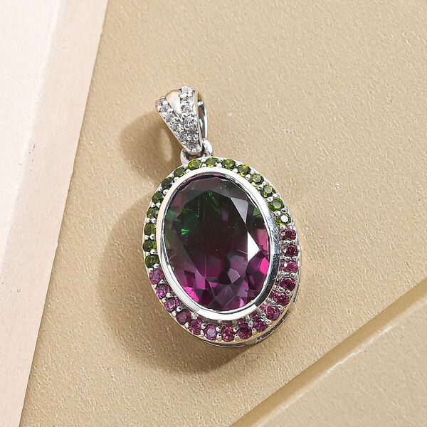 Wassermelone-Quarz-Triplett und mehrerer Edelsteine-Halo-Anh&auml;nger in Silber image number 3