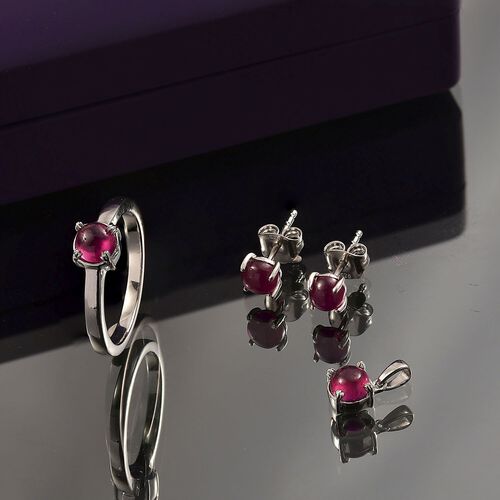 D’joy Afrikanischer Rubin (Fissure gefüllt) Schmuckset 925 Silber rhodiniert (Größe 16) ca. 2,54 ct. image number 1