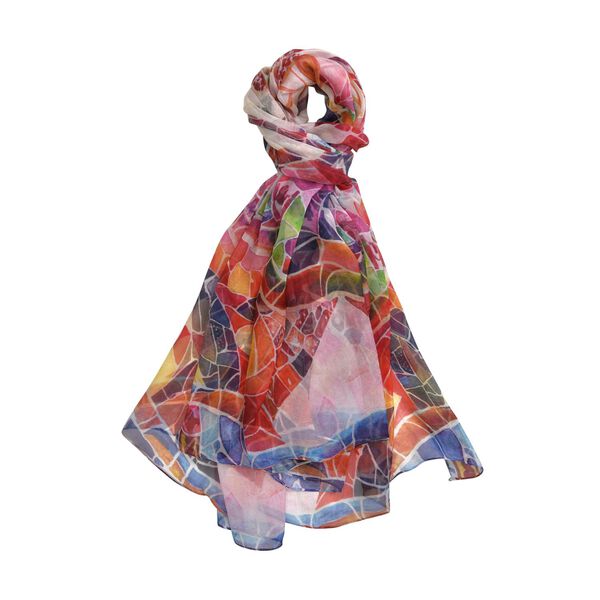 LA MAREY bedruckter Seidenschal, 180x110 cm, abstraktes Muster, Rot