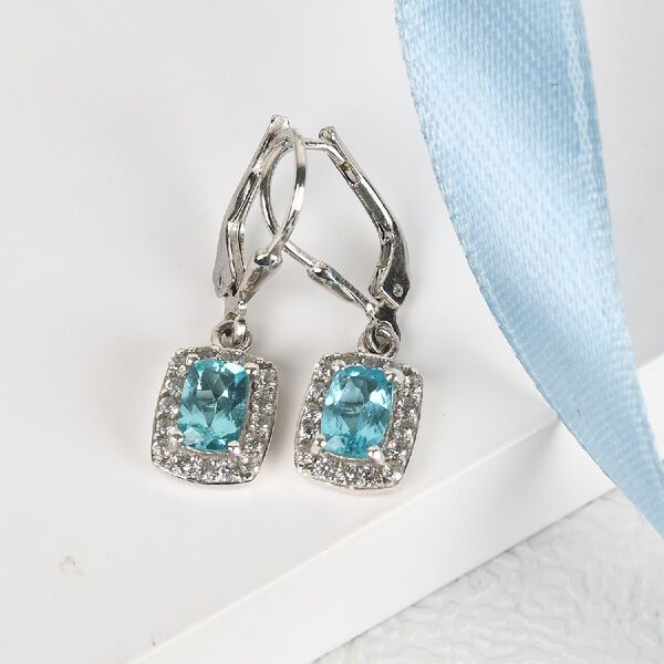 Blaue Apatit und Zirkon Ohrh&auml;nger 925 Silber platiniert ca. 1,89 ct&nbsp; image number 2