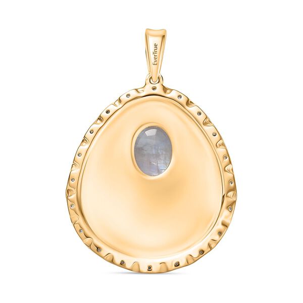 Regenbogen Mondstein, Weißer Zirkon Anhänger Messing E-Überzug Gelb Gold ca. 1,98 ct. image number 5