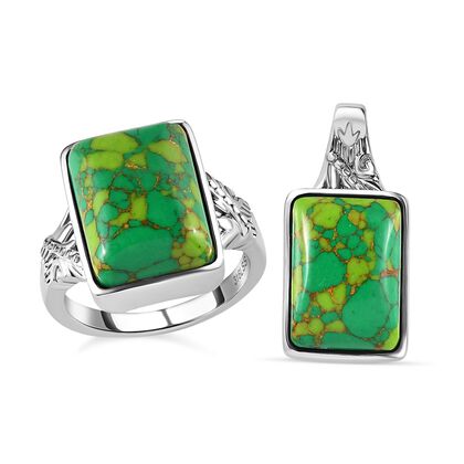 Grünes Türkis Schmuckset  Edelstahl ca. 16,00 ct.
