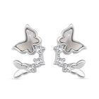 Weißes Perlmutt, Weißer Zirkonia Ohrringe 925 Silber rhodiniert