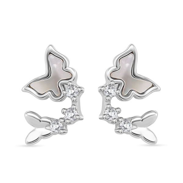 Wei&szlig;es Perlmutt, Wei&szlig;er Zirkonia Ohrringe 925 Silber rhodiniert