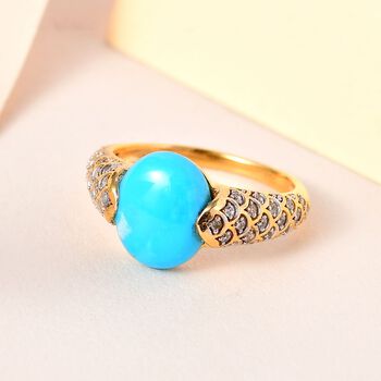 Amerikanischer, nat&uuml;rlicher Sleeping Beauty T&uuml;rkis, und Zirkon-Ring - 4,02 ct.