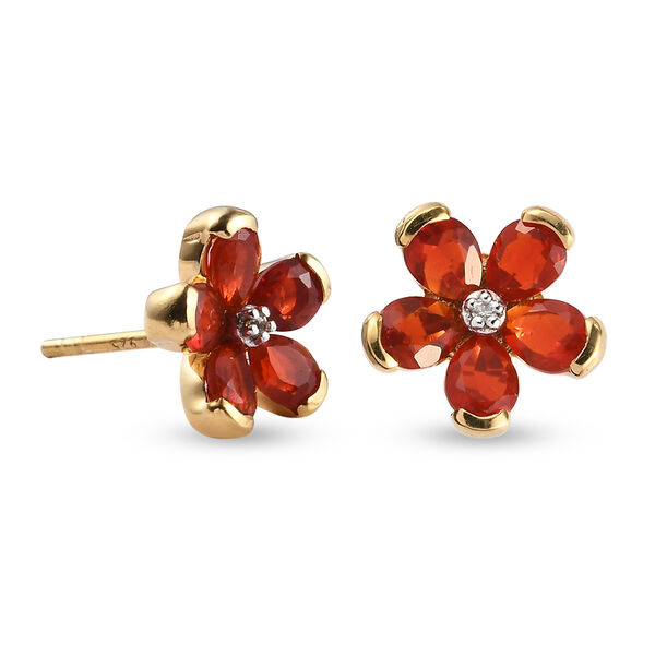 Mexikanischer Kirschfeuer-Opal und Zirkon Ohrringe 925 Silber vergoldet ca. 1,06 ct image number 4