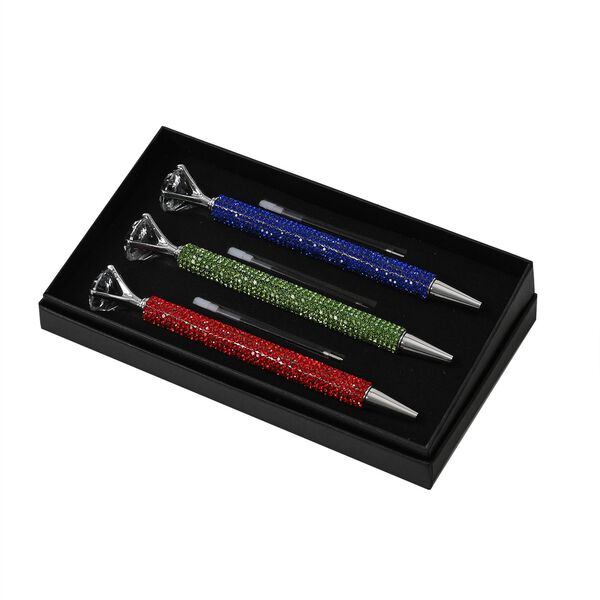 Kugelschreiber-Set, 3er-Pack, Mehrfarbig, Leoparden-Design, Strass und Kristall, inkl. Ersatzminen image number 7