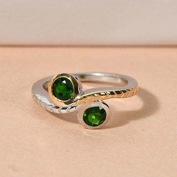 Natürlicher Chromdiopsid Bypass Ring 925 Silber bicolor  ca. 0,83 ct image number 2