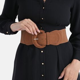 Elastischer Taillengürtel mit runder Schnalle, One Size, Karamell