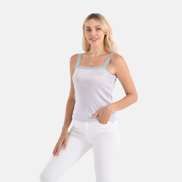 Seidentop mit Spitzenbesatz am Ausschnitt mit Maulbeerenseide, Größe L, 43x58cm, Grau image number 4