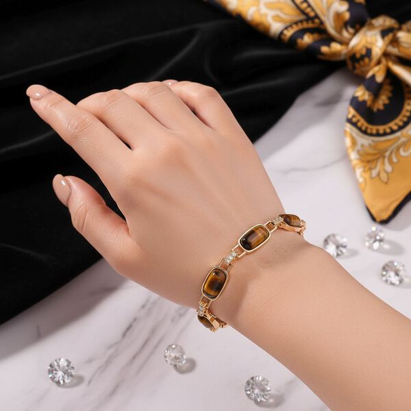 Gelbes Tigerauge, Wei&szlig;er Kristall Armband, magnetischem Verschluss, ca. 20 cm image number 2